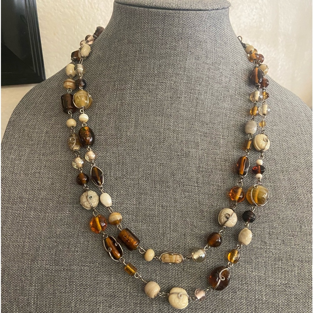 Vintage 80s 48” inch LONG Artisan Wire Wrapped Glass Necklace